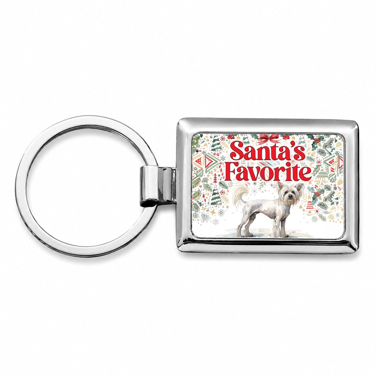 Chinese Crested Dog Christmas Santa's Favorite Rectangle Metal Keychain