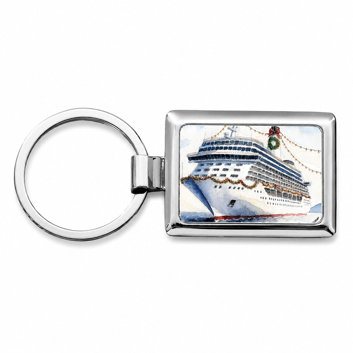 Christmas Cruise Ship Rectangle Metal Keychain