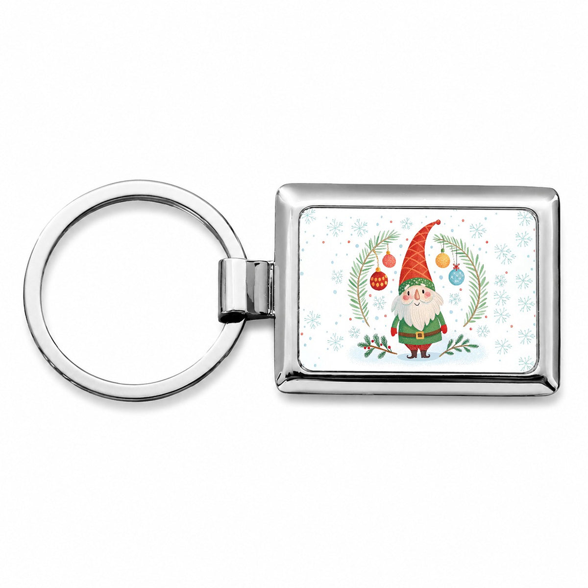 Christmas Gnome Red Green Rectangle Metal Keychain