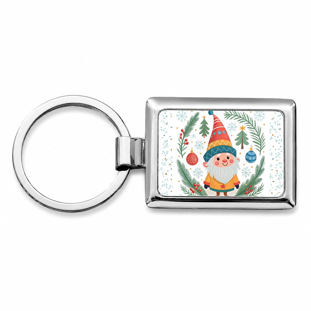 Christmas Gnome Smiling Rectangle Metal Keychain