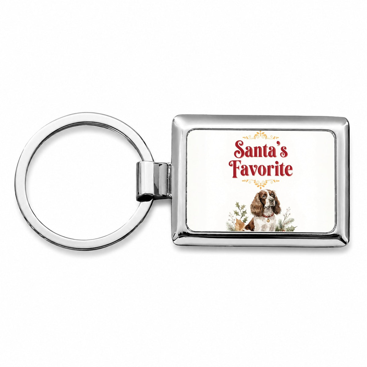 English Springer Spaniel Dog Christmas Santa's Favorite Rectangle Metal Keychain