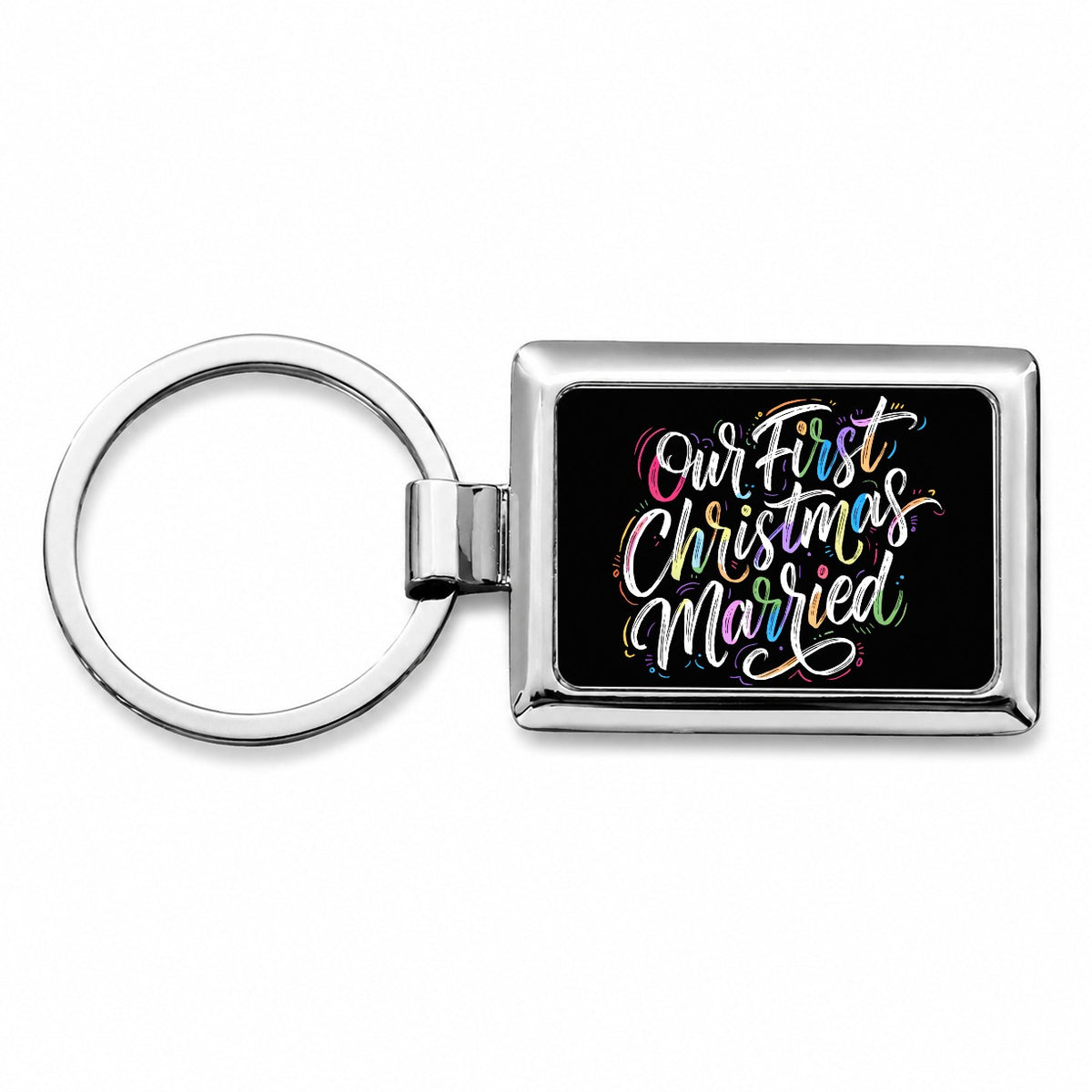 First Christmas Married Elegant Black Rectangle Metal Keychain