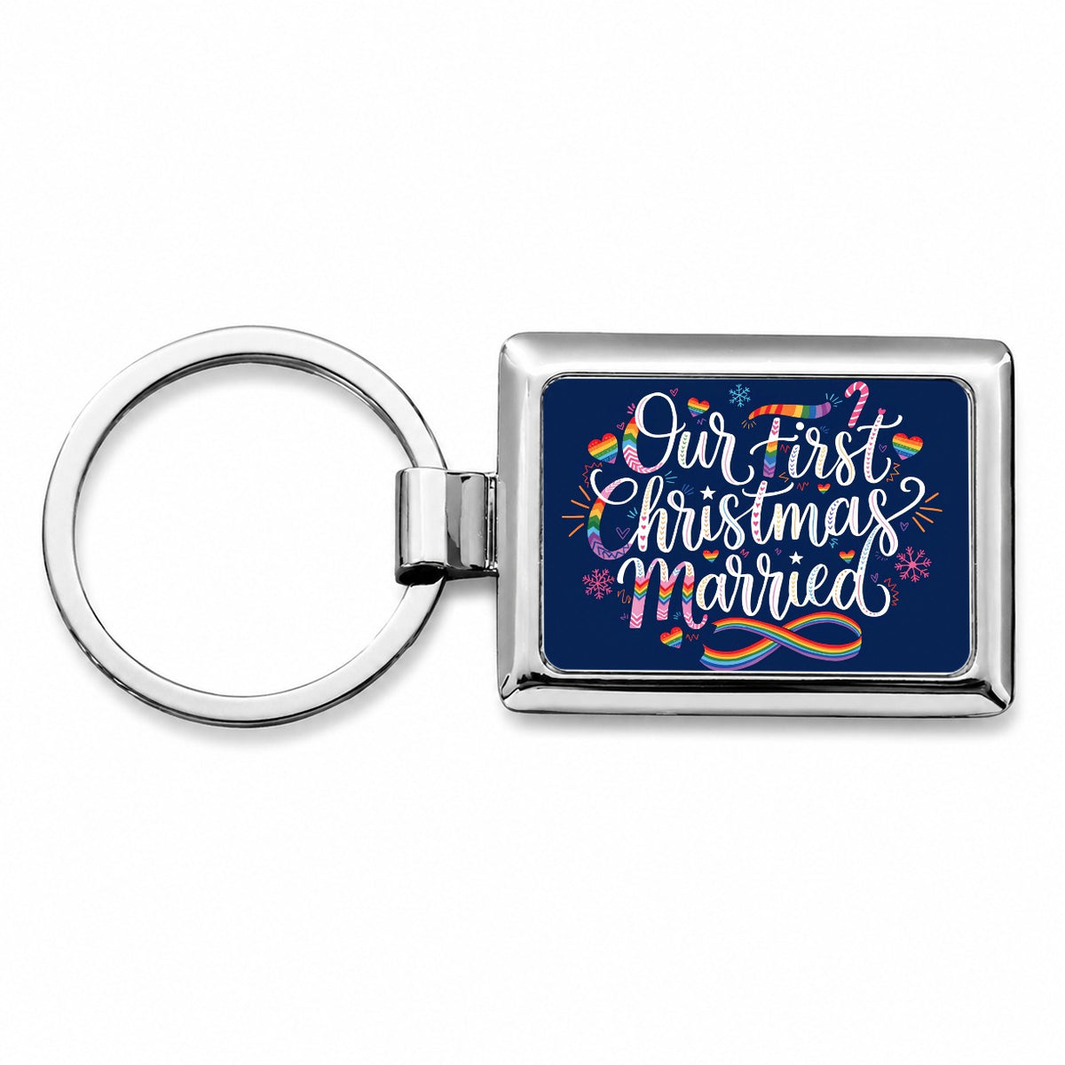 First Christmas Married Pride LGBTQ Rectangle Metal Keychain