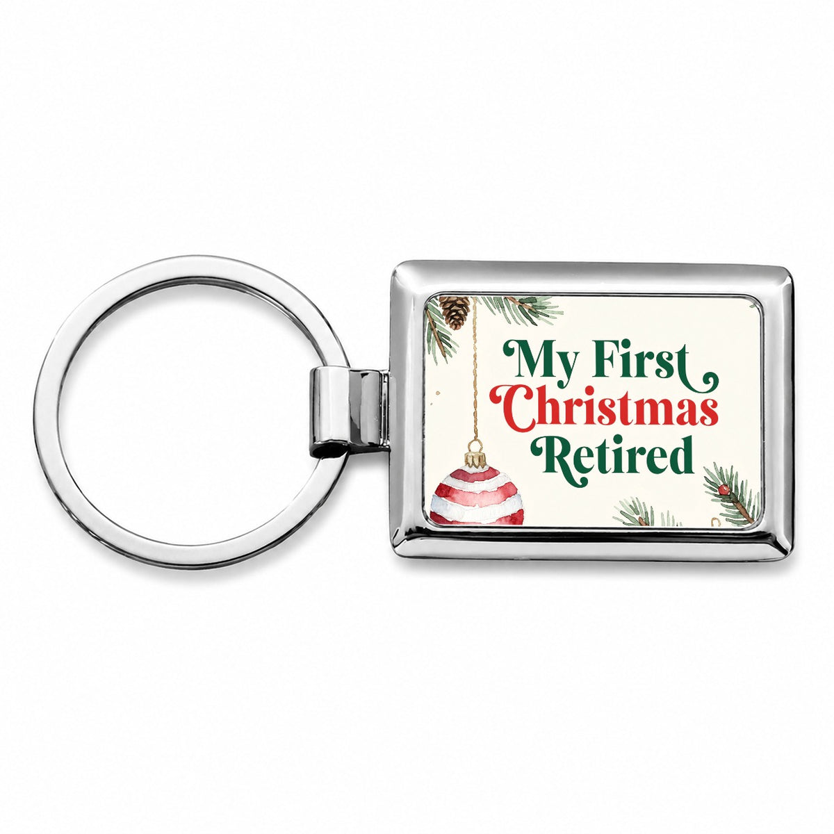 First Christmas Retired Red Green Rectangle Metal Keychain