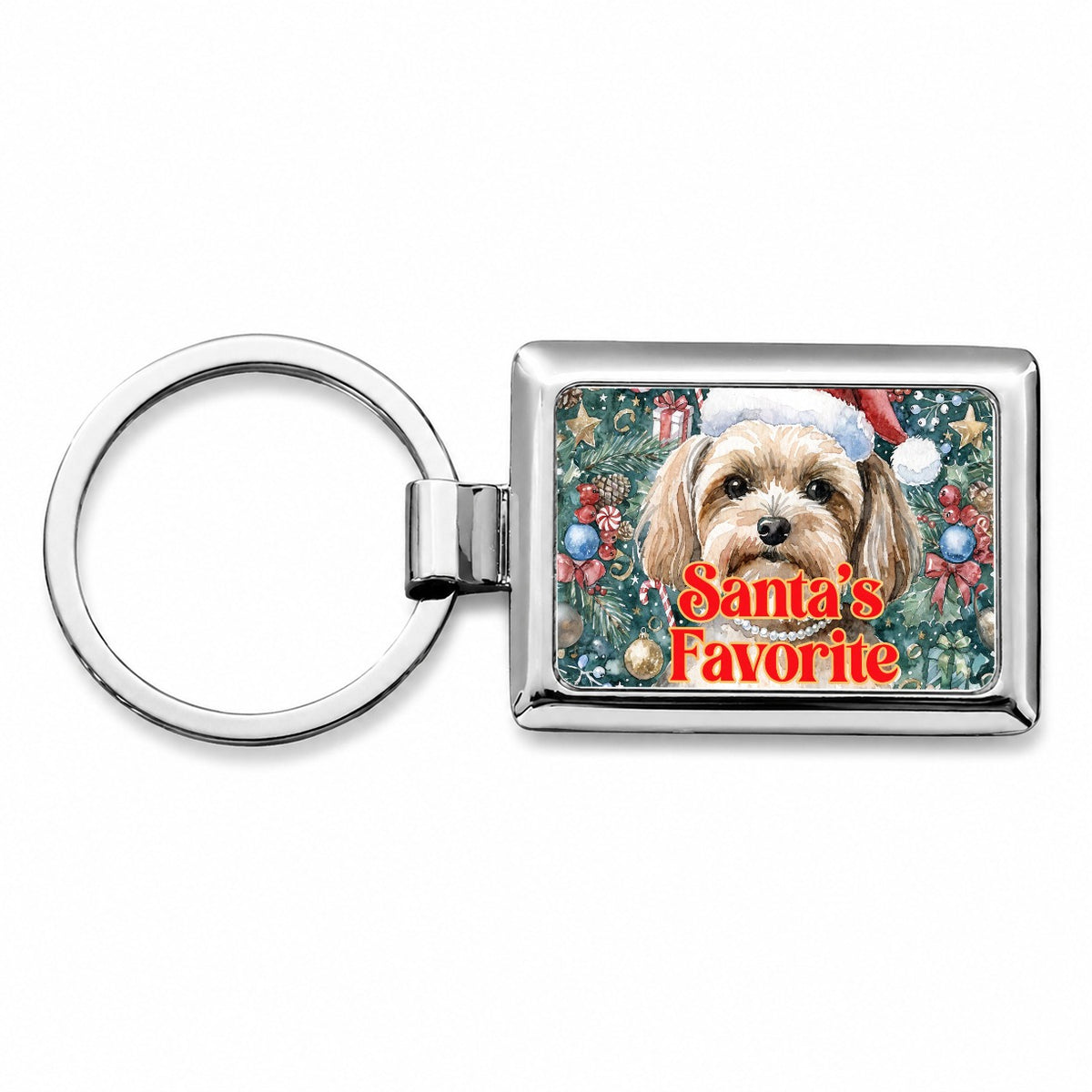 Morkie Dog Christmas Santa's Favorite Rectangle Metal Keychain