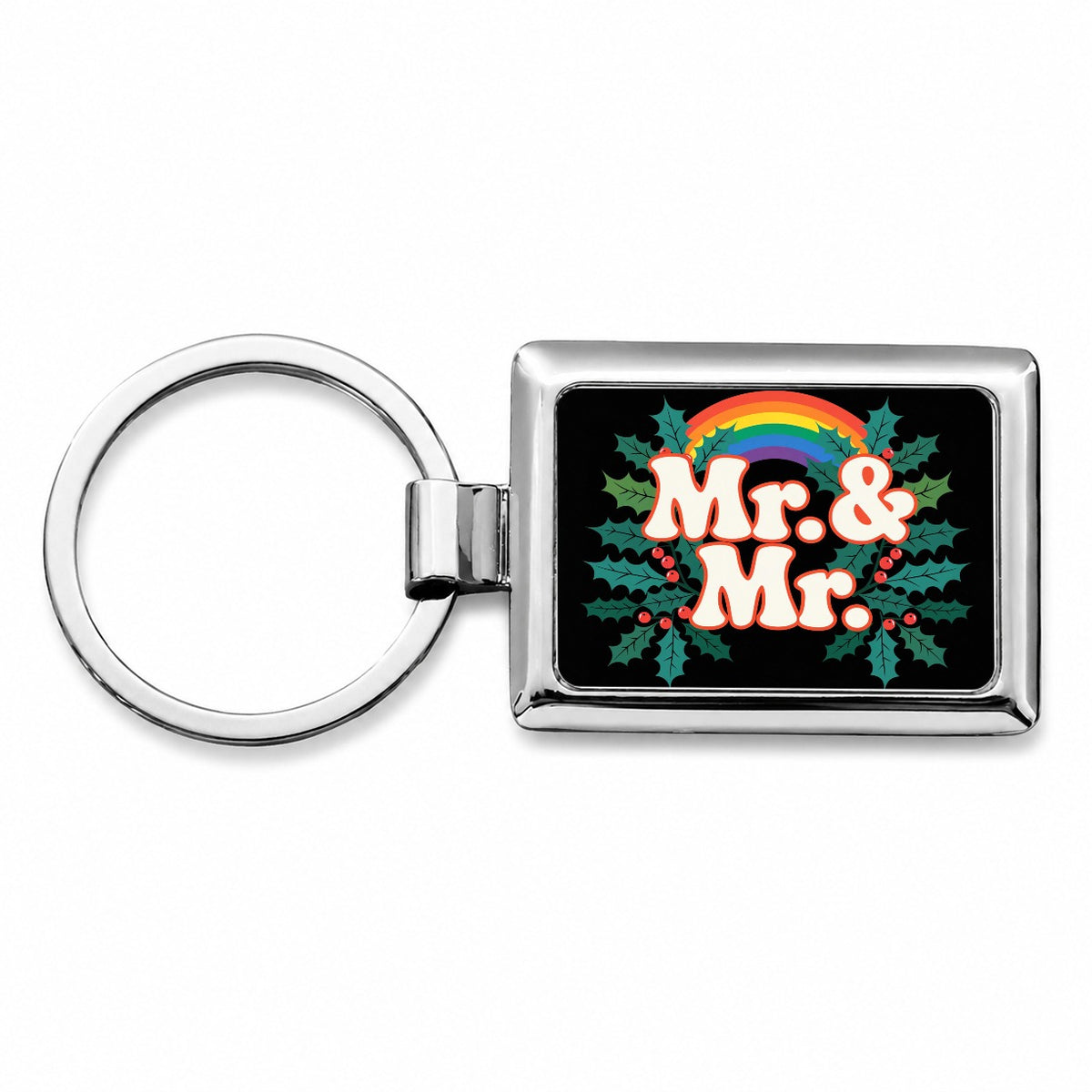 Mr and Mr Pride Gay Rainbow Christmas Bold Rectangle Metal Keychain