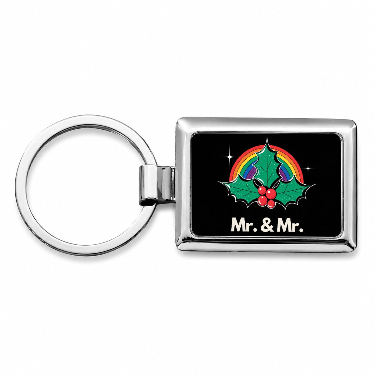 Mr and Mr Pride Gay Rainbow Christmas Rectangle Metal Keychain