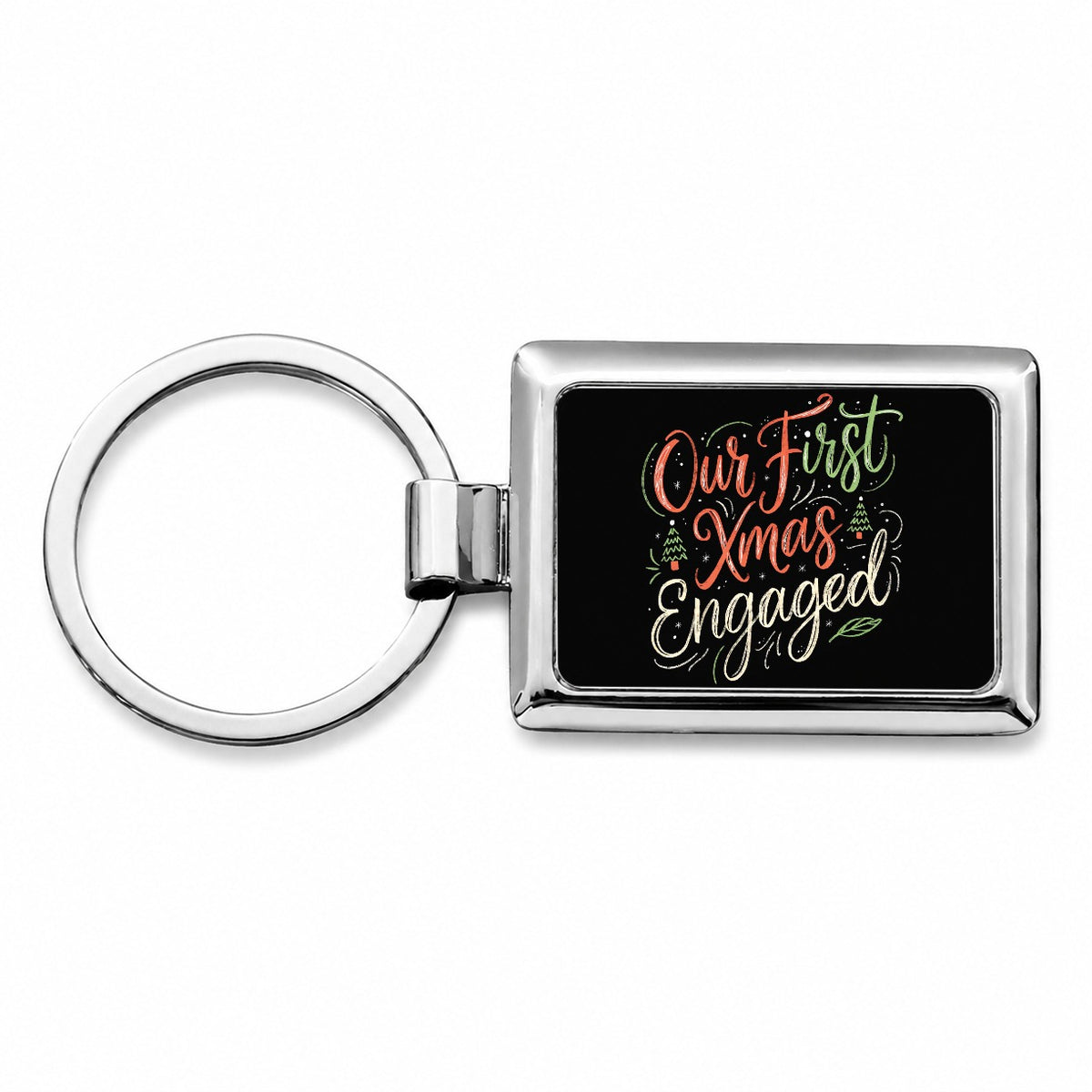 Our First Christmas Xmas Engaged Stylish Rectangle Metal Keychain