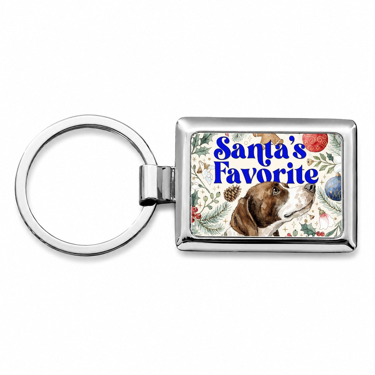 Pointer Dog Christmas Santa's Favorite Rectangle Metal Keychain