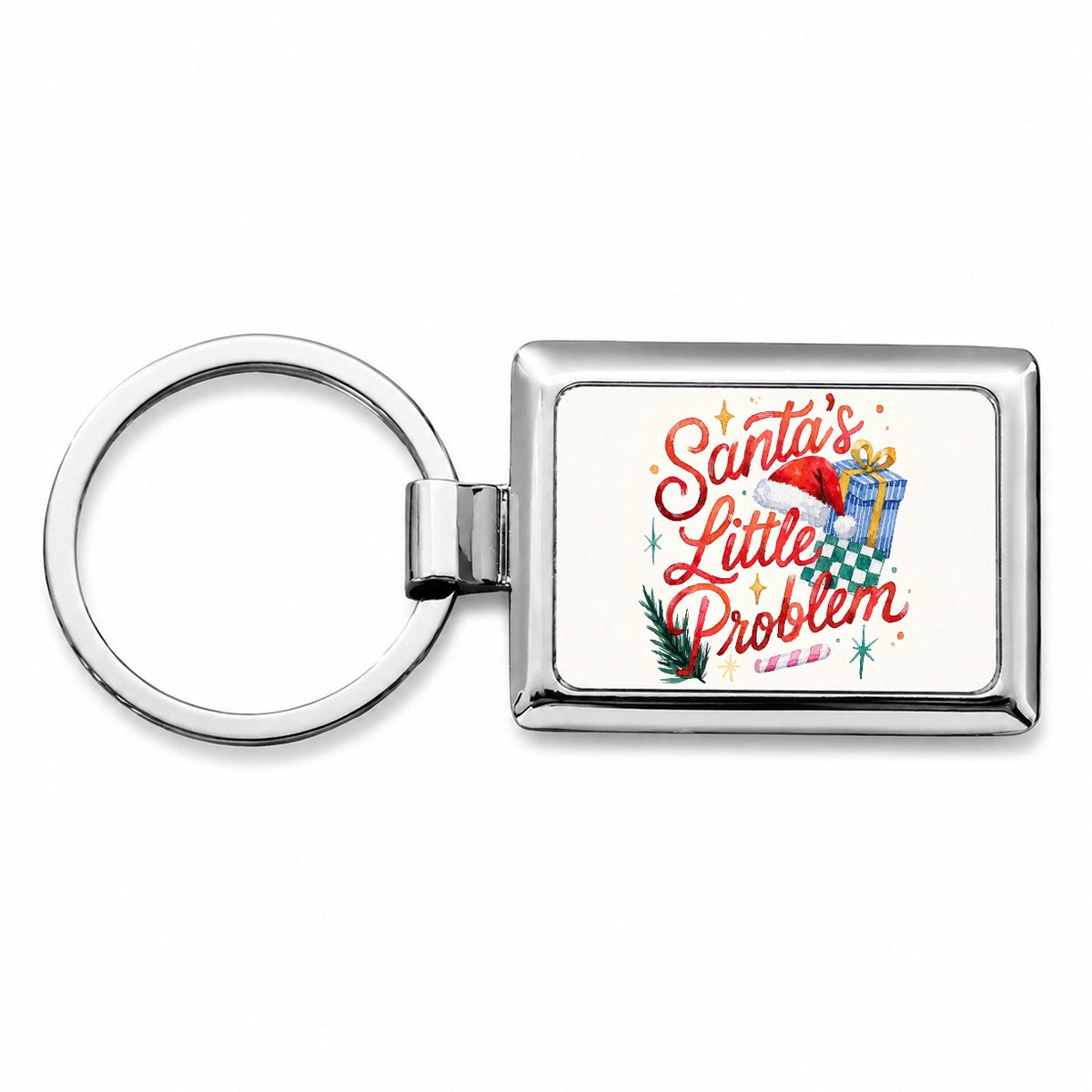 Santa's Little Problem Christmas Funny Rectangle Metal Keychain