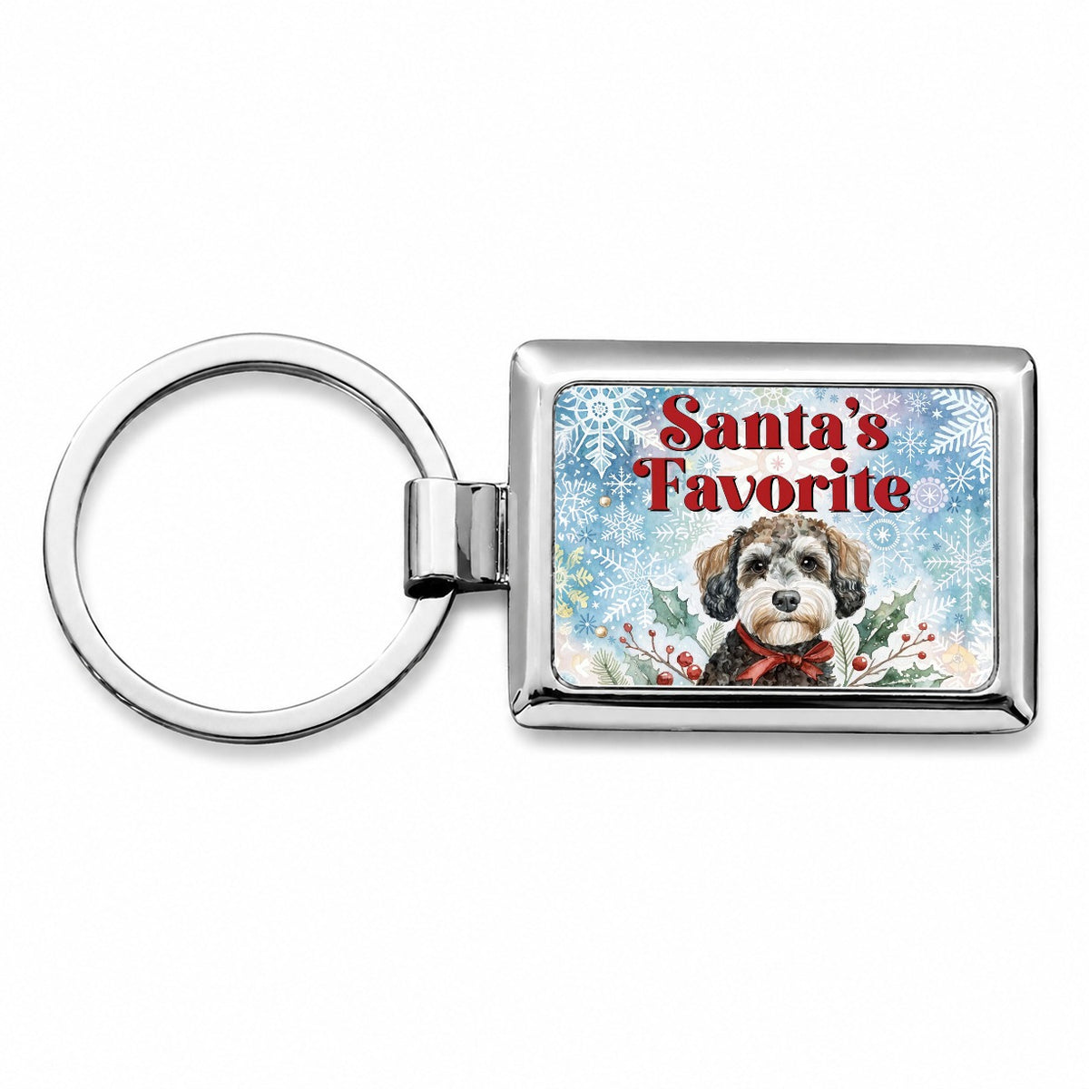 Schnoodle Dog Christmas Santa's Favorite Rectangle Metal Keychain