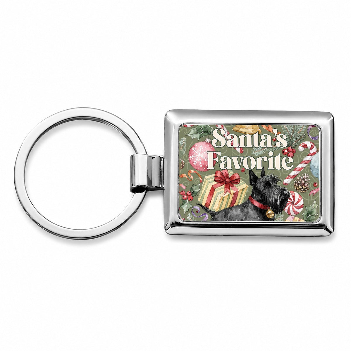 Scottish Terrier Dog Christmas Santa's Favorite Rectangle Metal Keychain