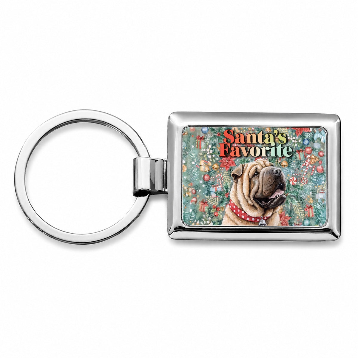 Shar Pei Dog Christmas Santa's Favorite Rectangle Metal Keychain