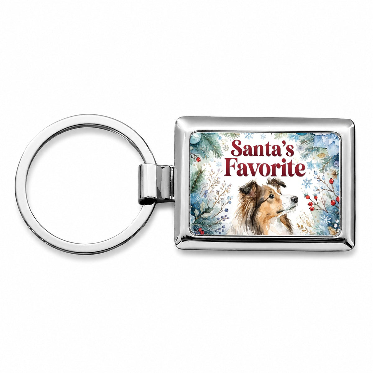 Shetland Sheepdog Christmas Santa's Favorite Rectangle Metal Keychain
