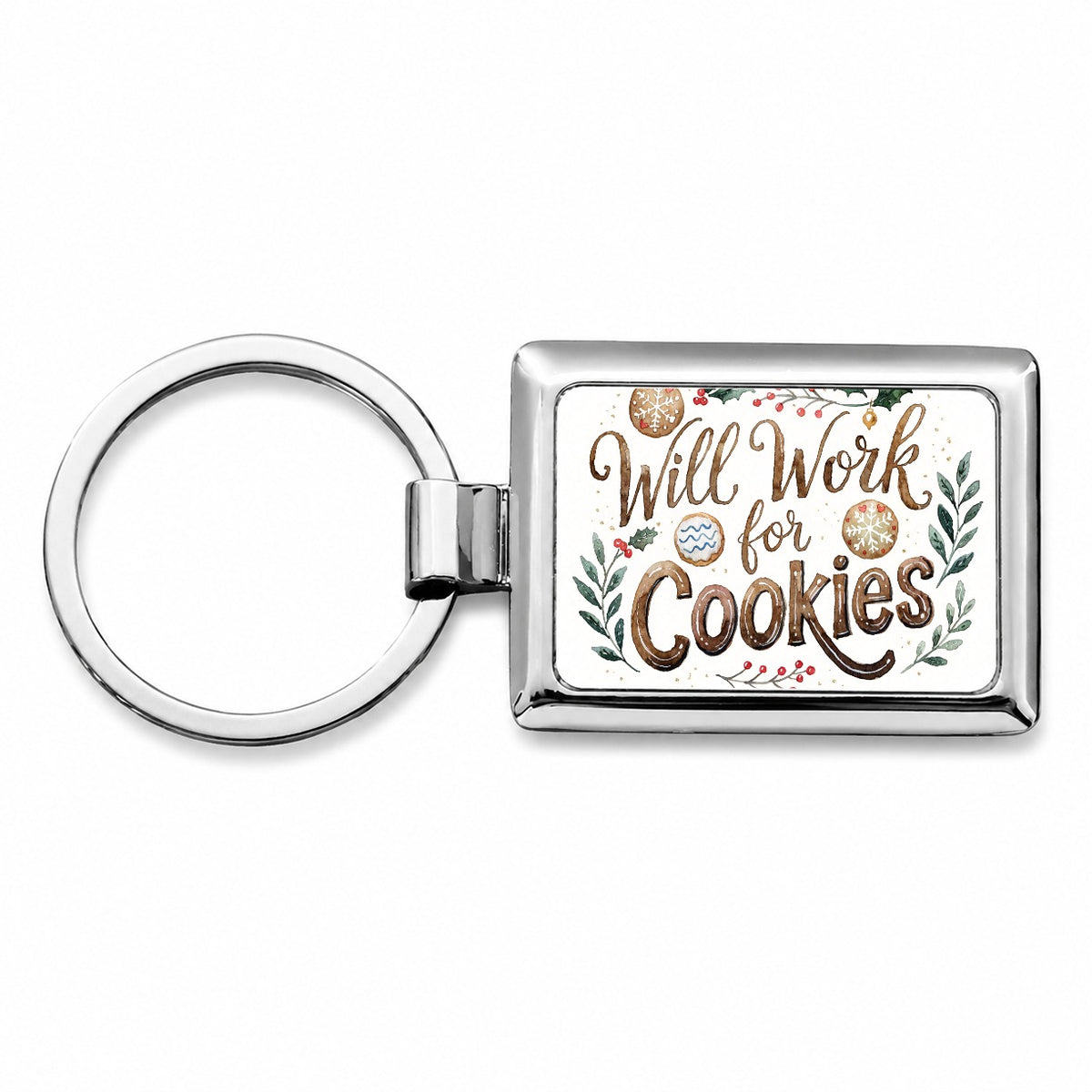 Will Work For Cookies Christmas Rectangle Metal Keychain
