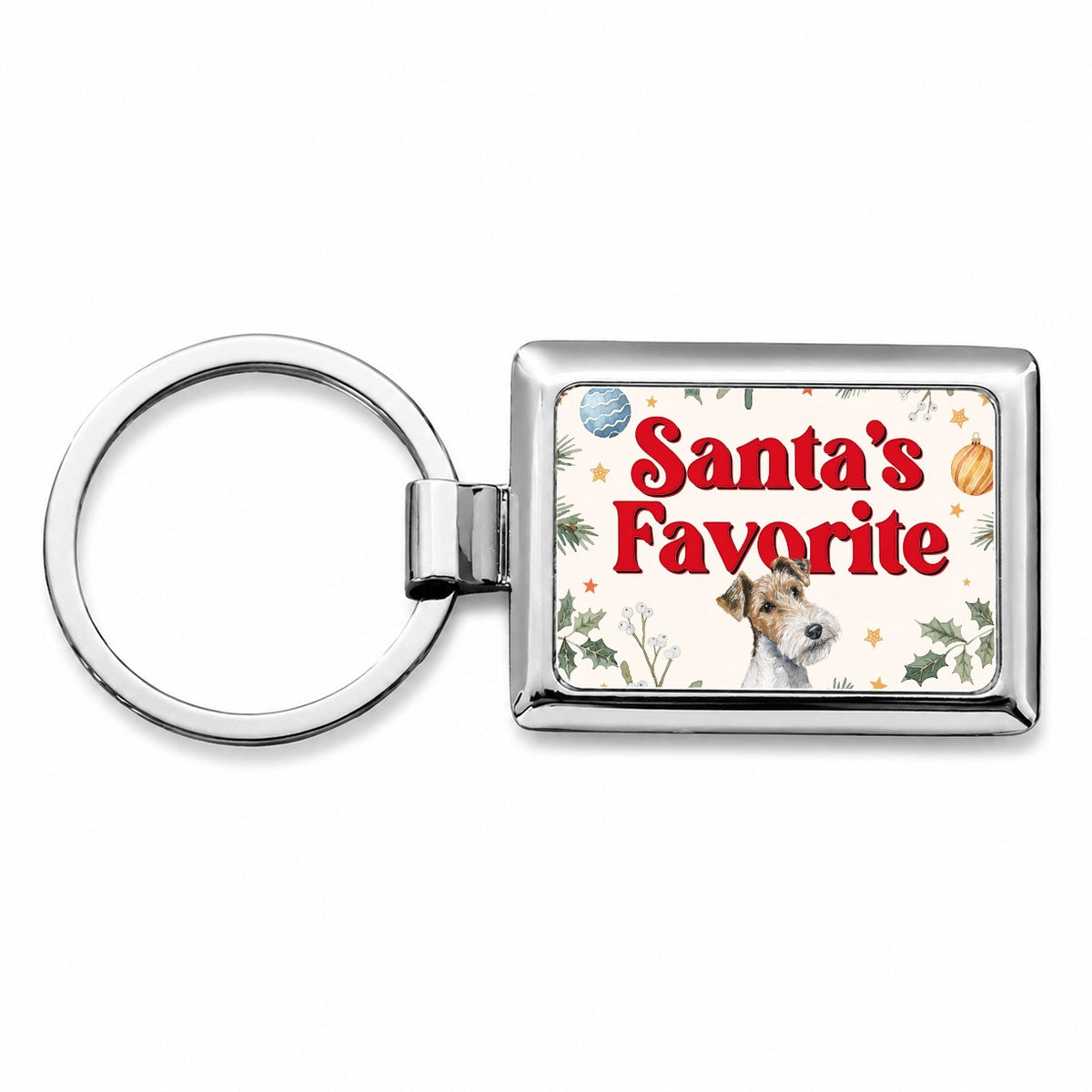 Wire Fox Terrier Dog Christmas Santa's Favorite Rectangle Metal Keychain