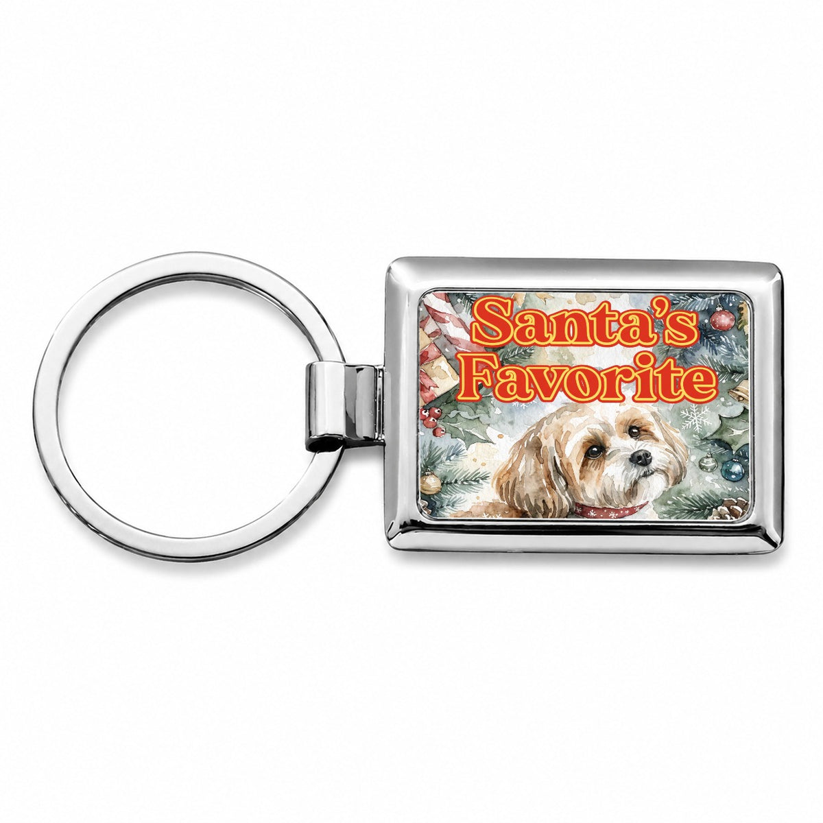 Yorkipoo Dog Christmas Santa's Favorite Rectangle Metal Keychain