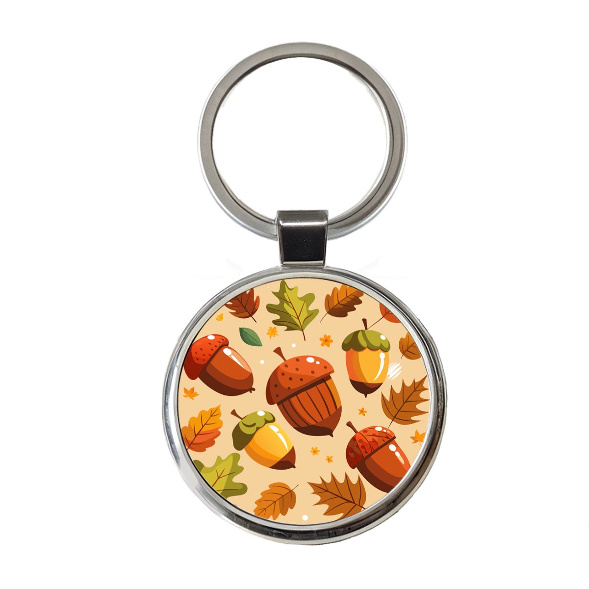 Acorns Scattered Fall Autumn Round Metal Keychain