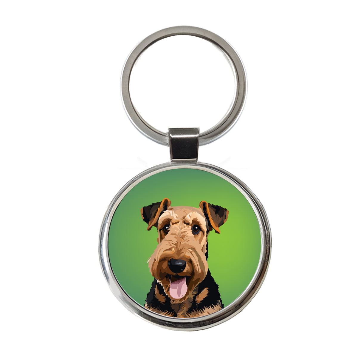 Airedale Terrier Dog Portrait Round Metal Keychain