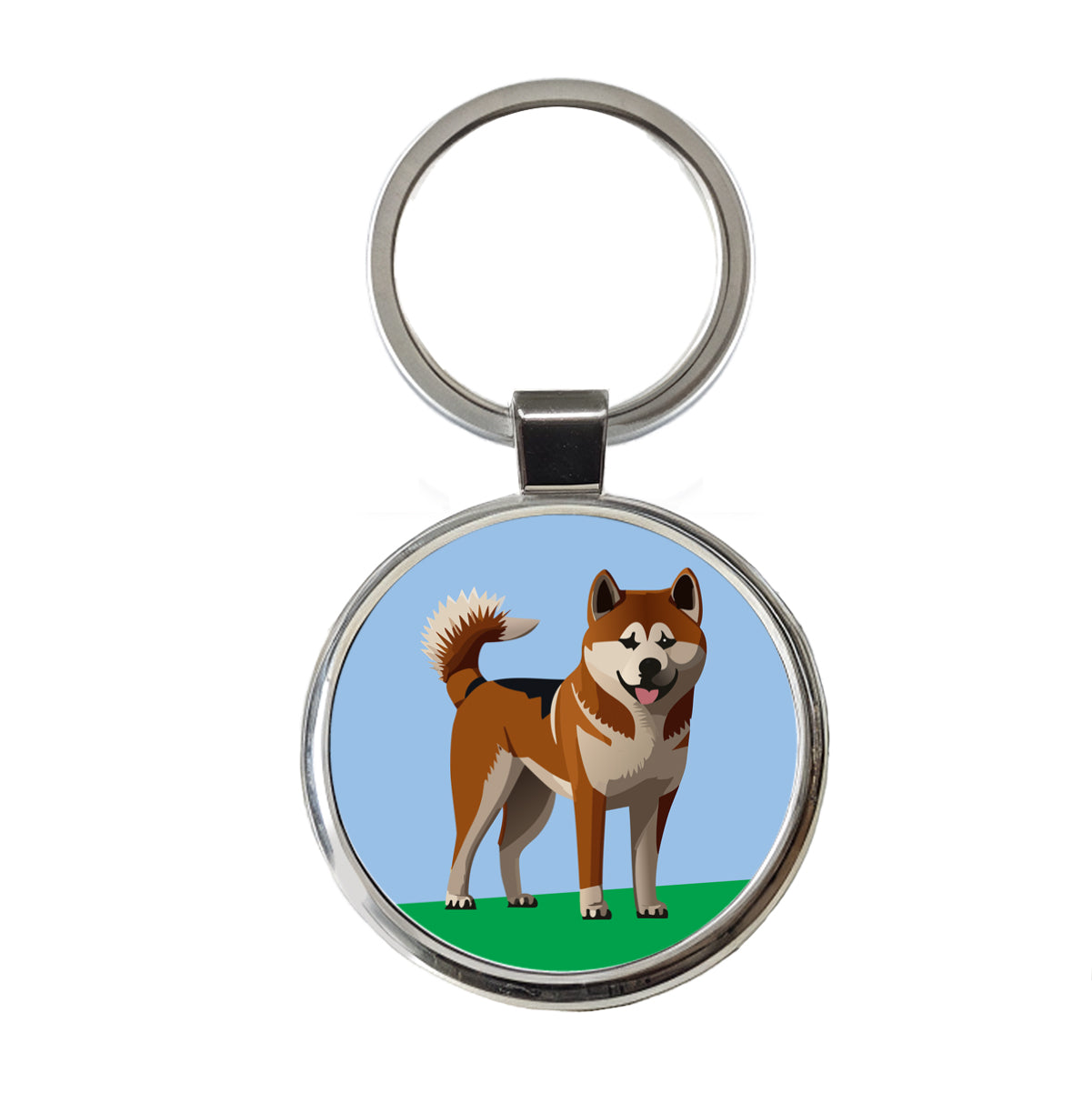 Akita Dog Standing Round Metal Keychain