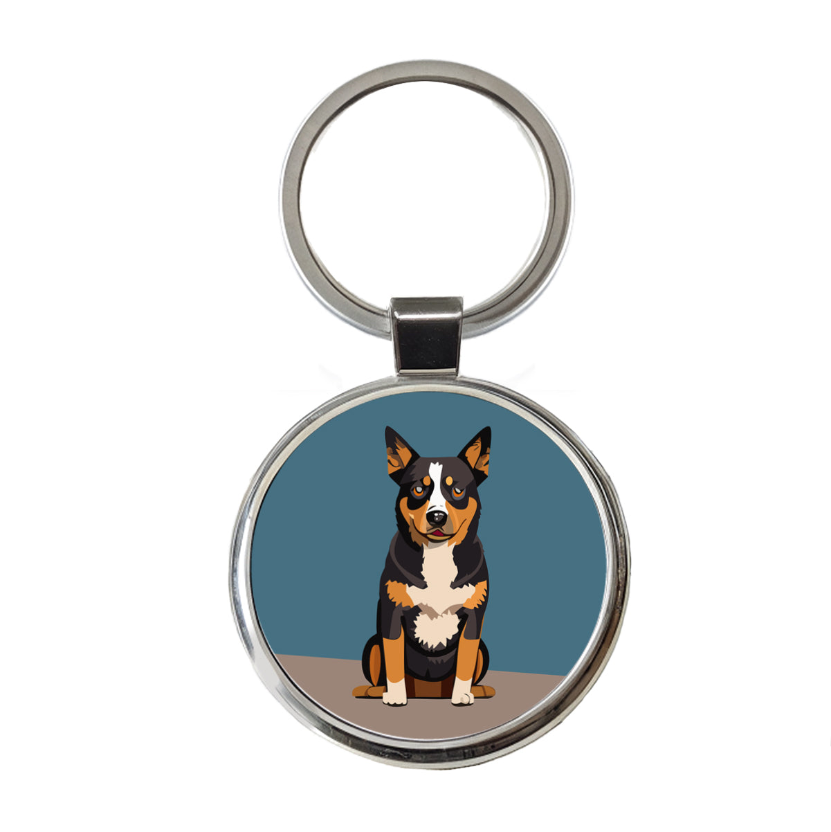 Australian Cattle Dog Sitting Round Metal Keychain