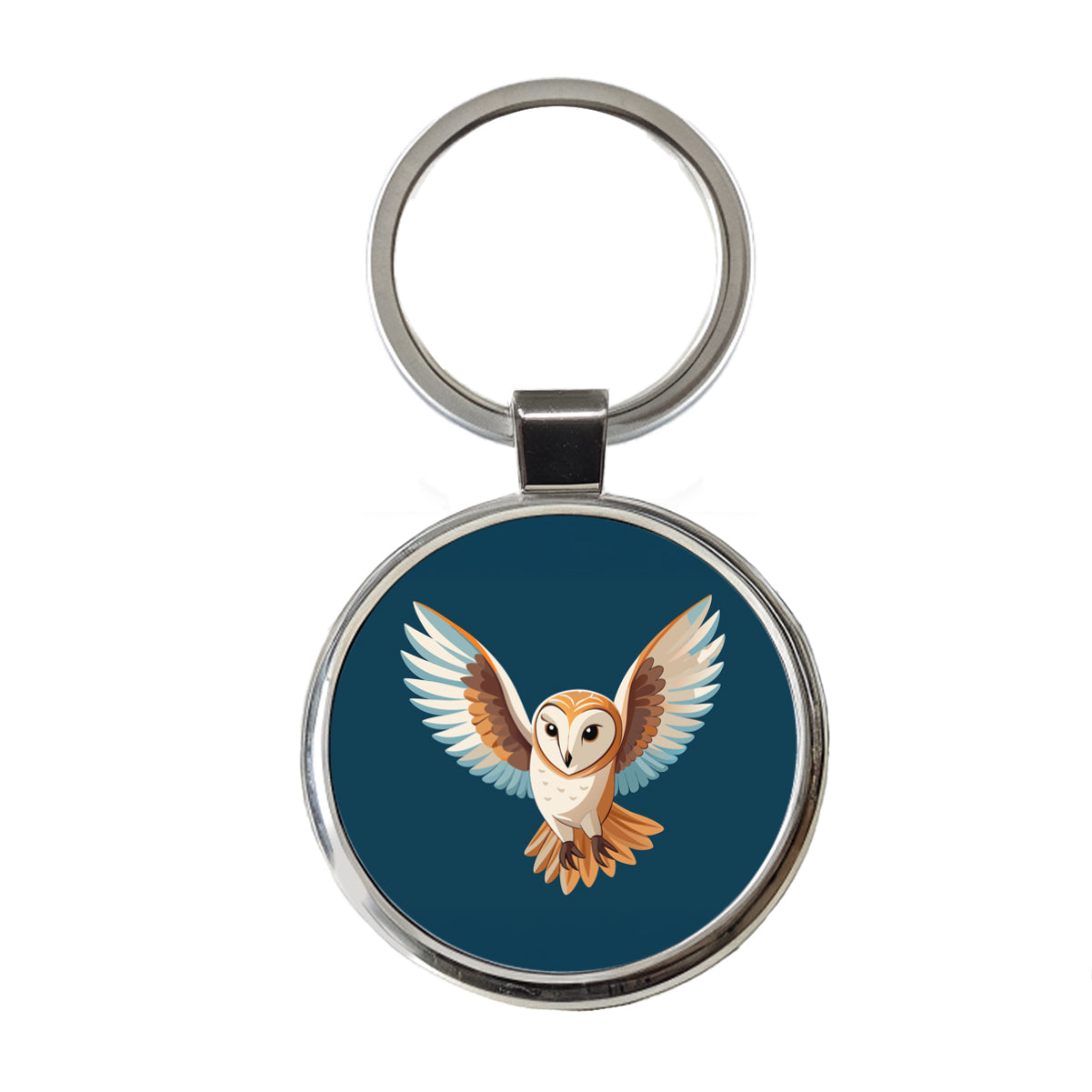 Barn Owl Bird Flying Round Metal Keychain
