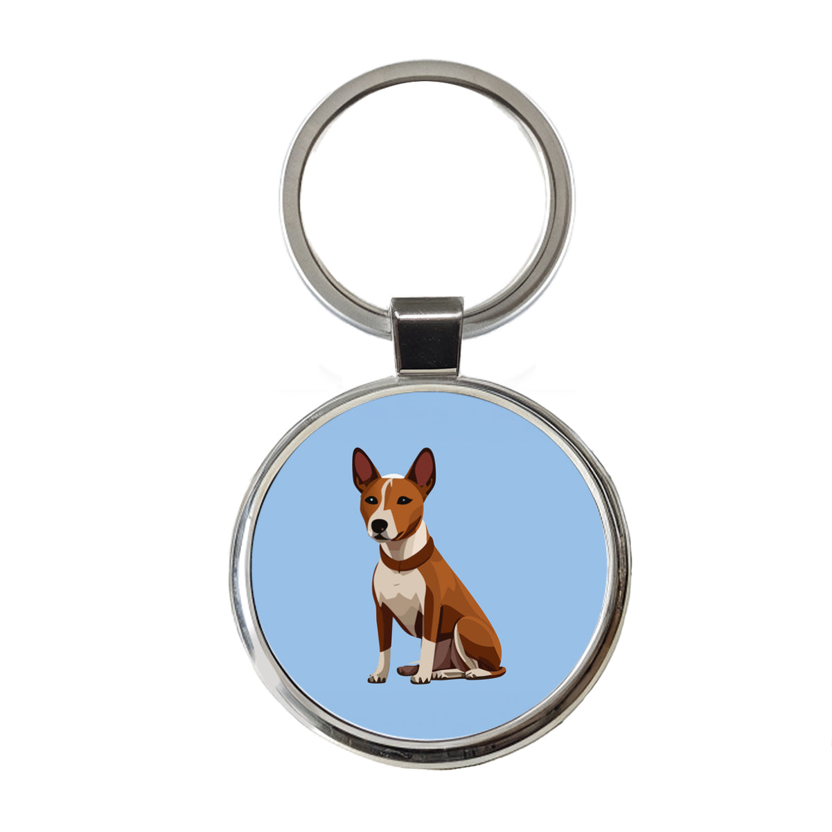 Basenji Dog Sitting Round Metal Keychain