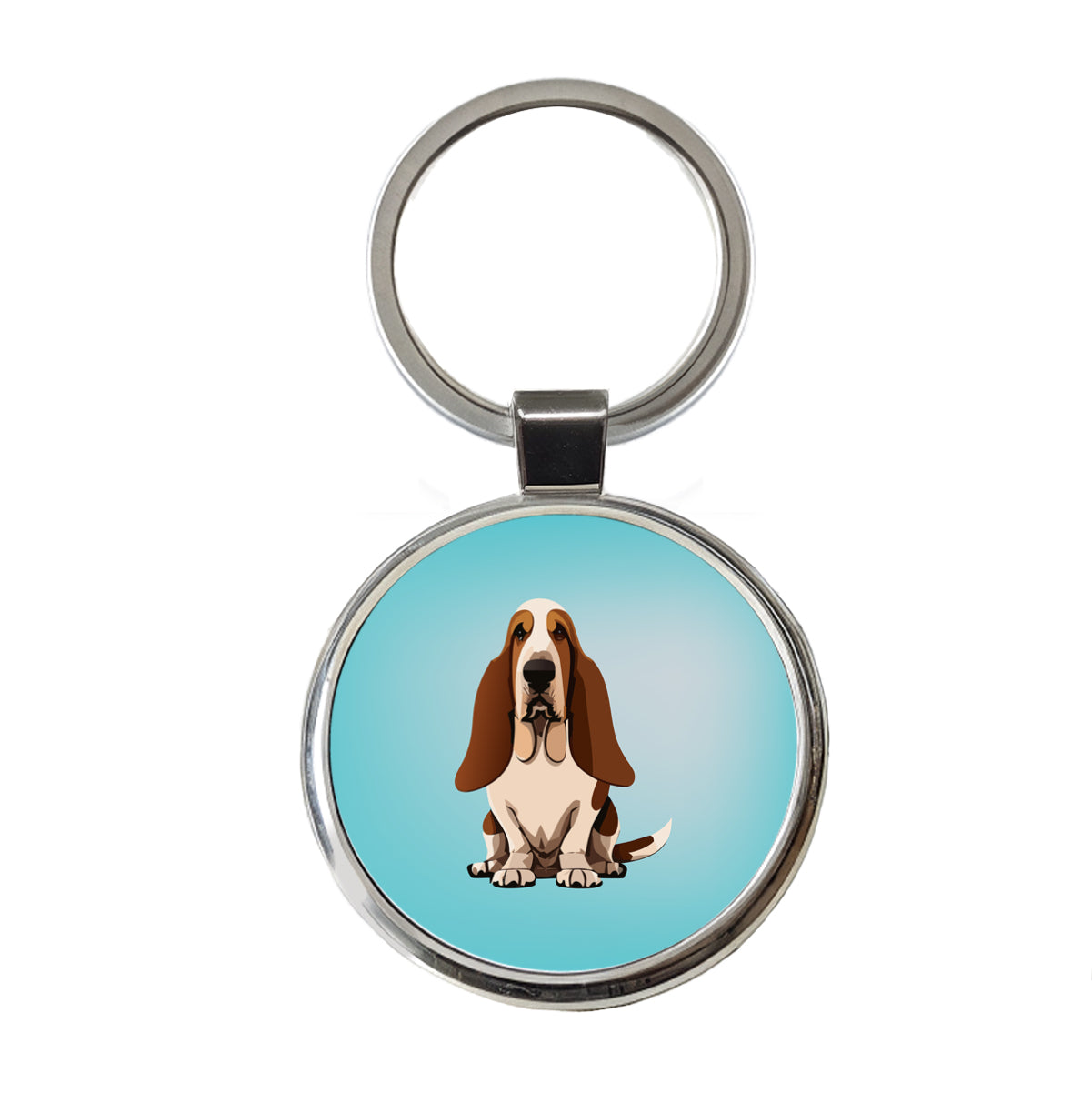 Basset Hound Dog Sitting Round Metal Keychain
