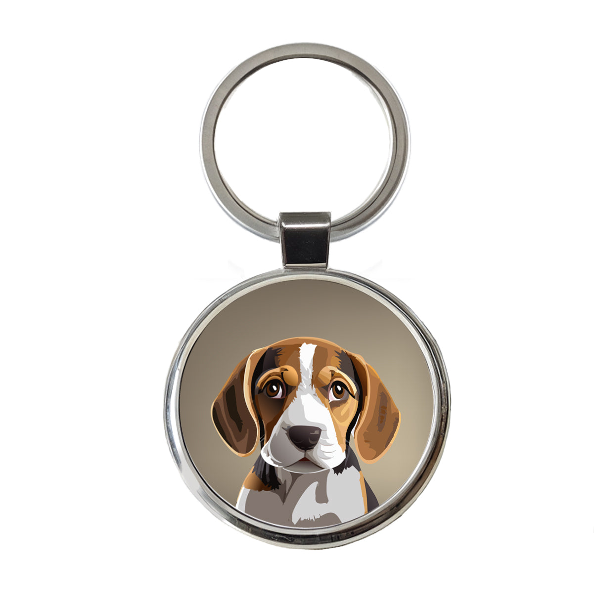 Beagle Dog Staring Round Metal Keychain