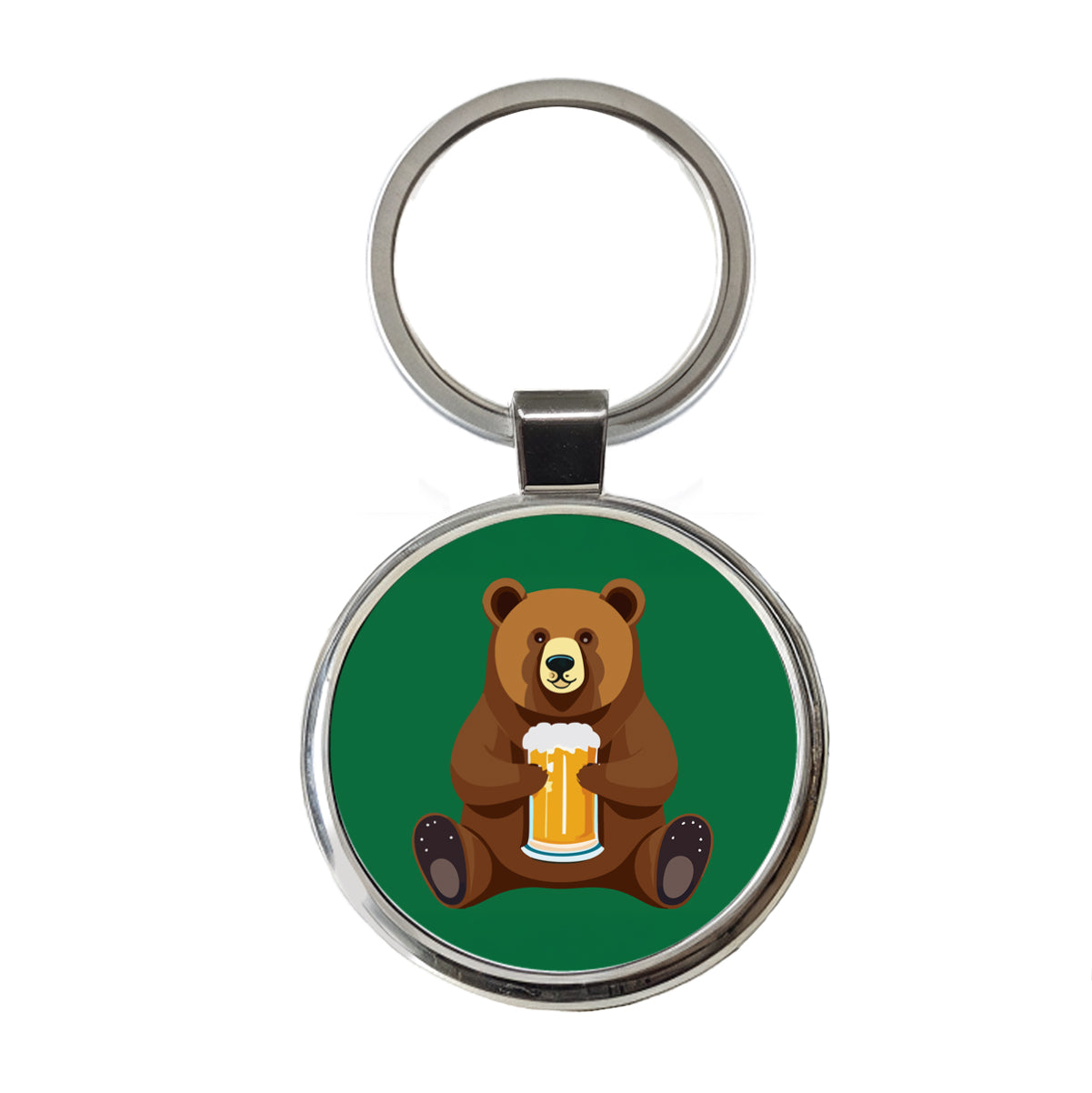 Bear Drinking Beer Sitting Funny Round Metal Keychain