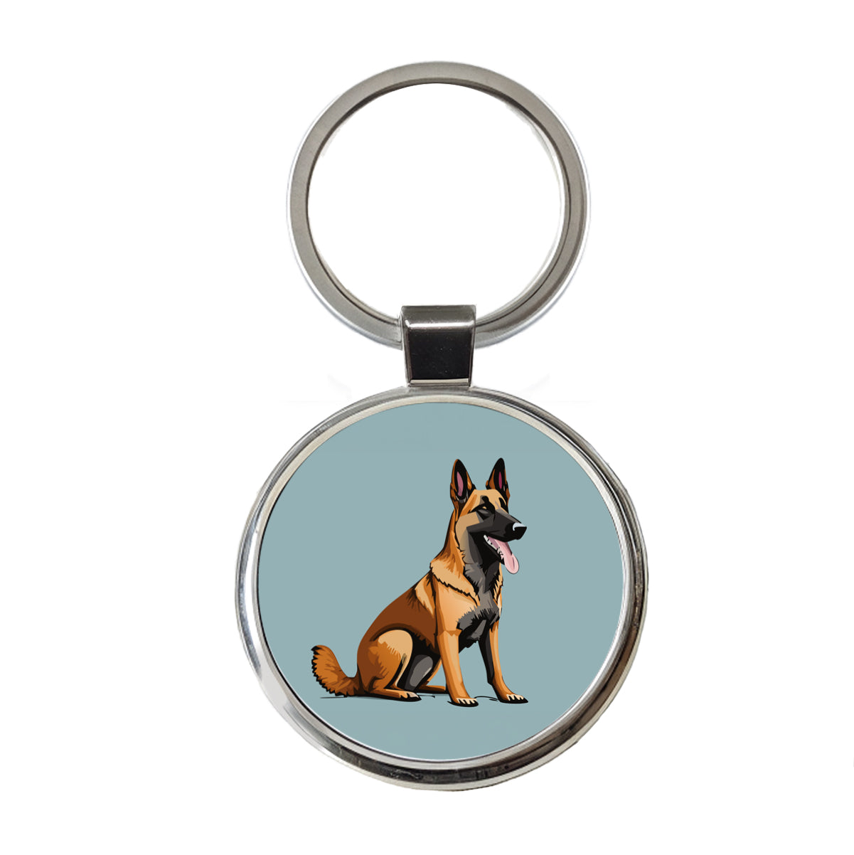 Belgian Shepherd Dog Sitting Round Metal Keychain