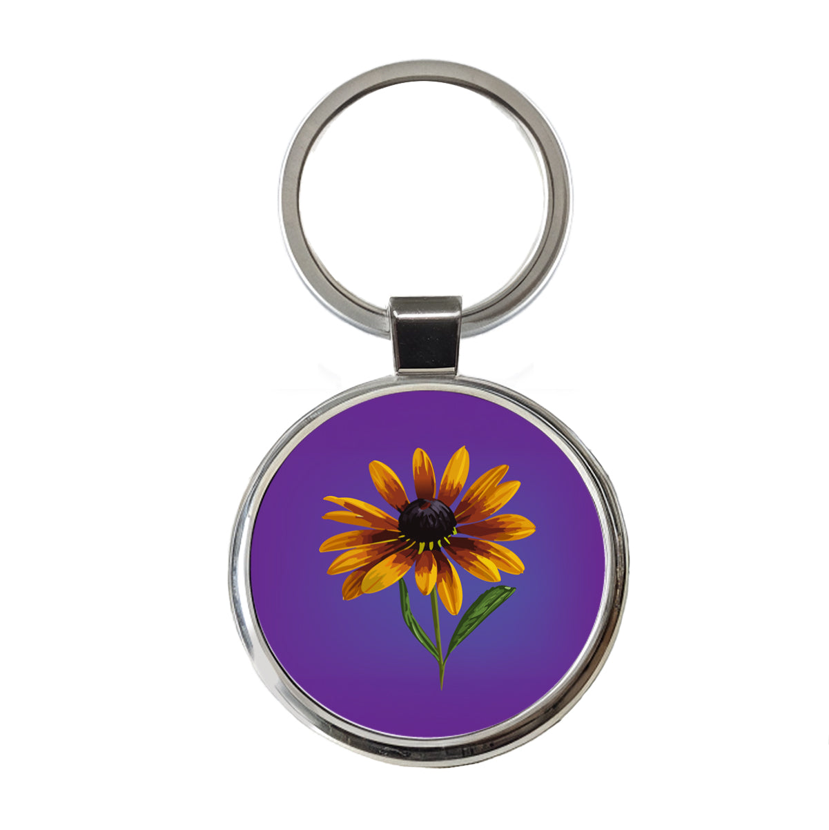Black Eyed Susan Flower Yellow Watercolor Round Metal Keychain