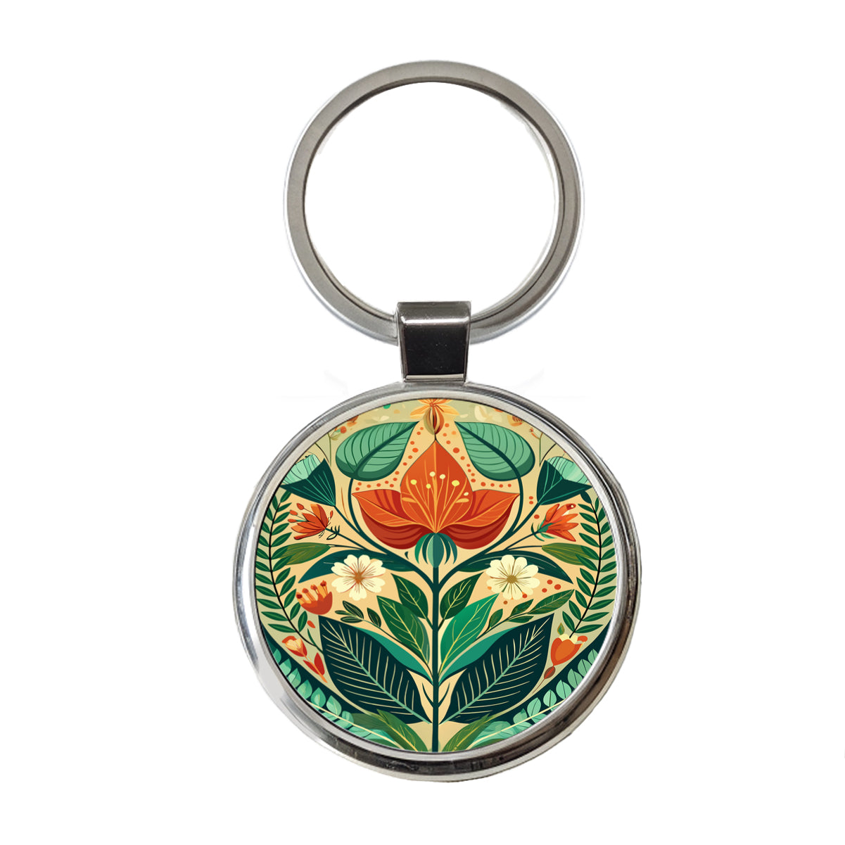 Botanical Floral Art Nouveau Design Round Metal Keychain