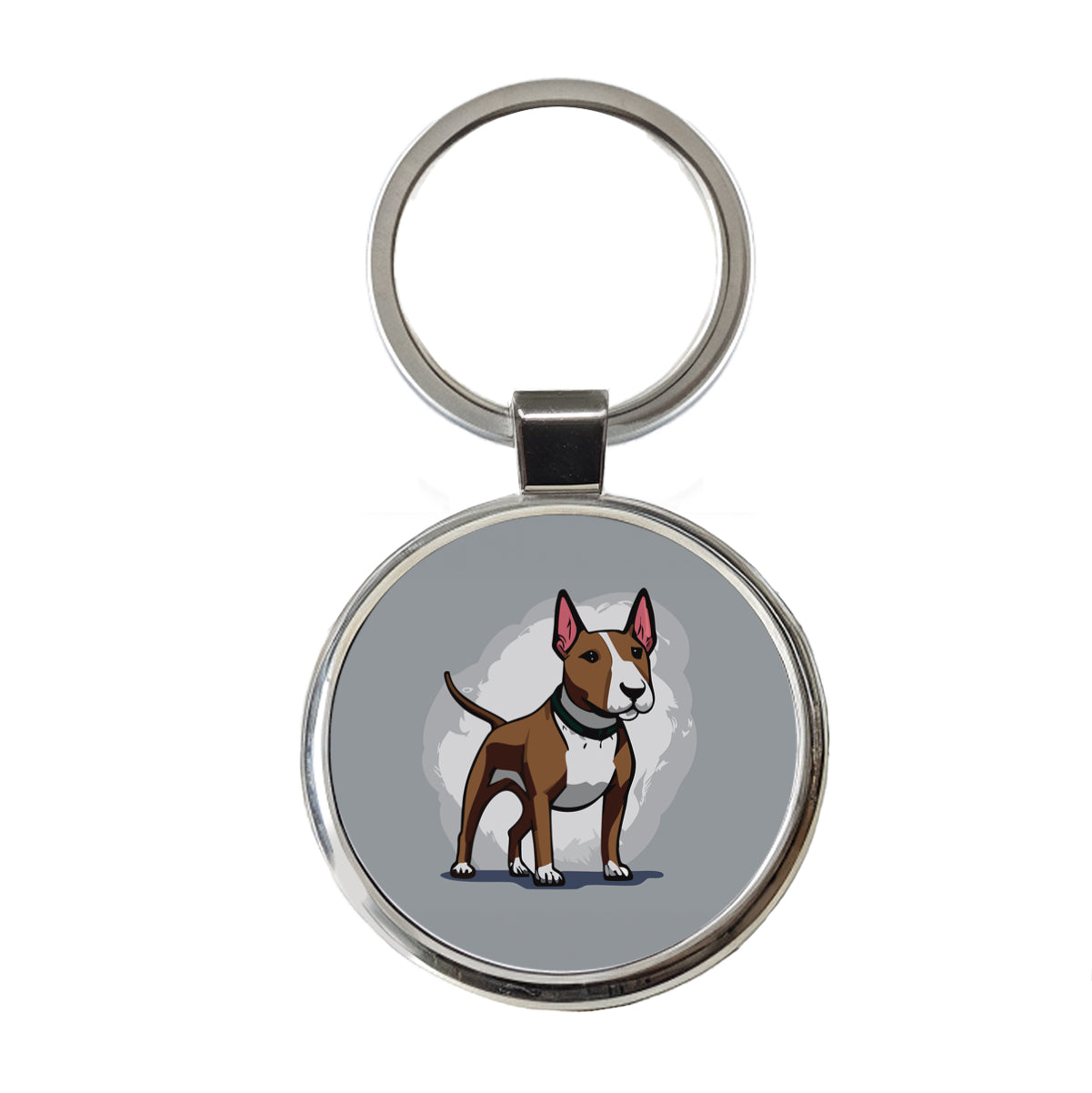 Bull Terrier Dog Standing Round Metal Keychain
