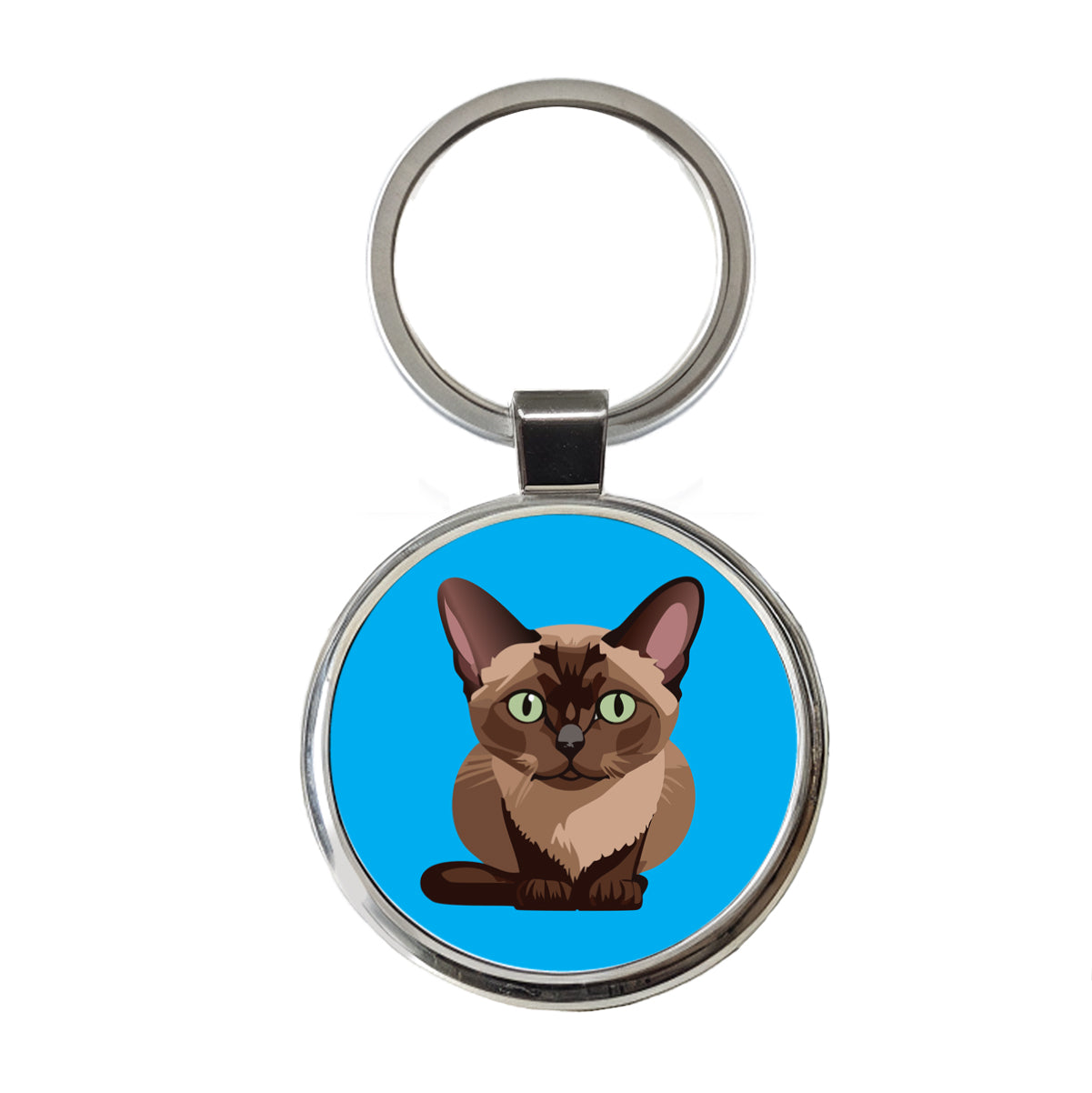 Burmese Cat Crouched Round Metal Keychain