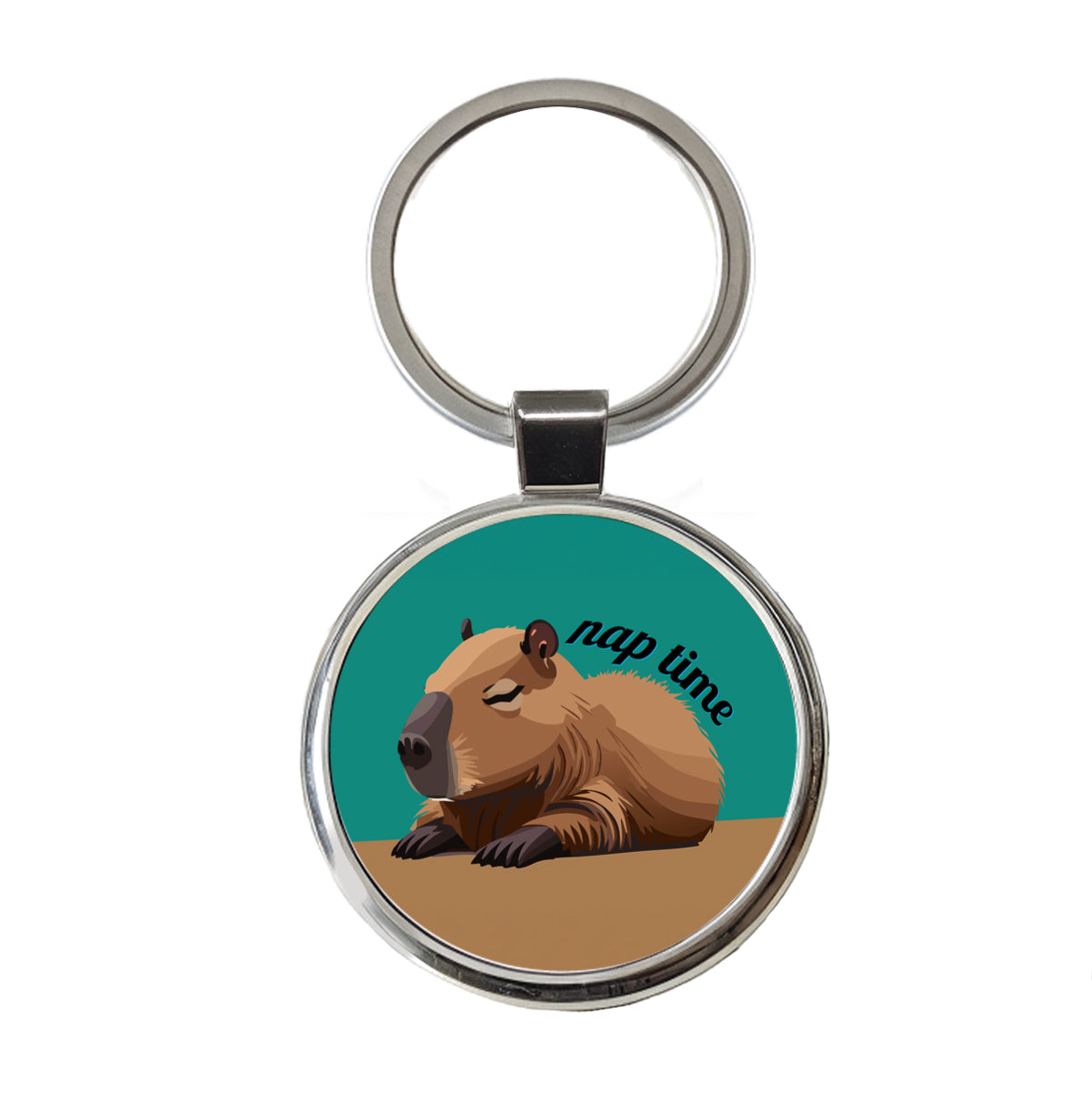 Capybara Nap Time Napping Sleeping Tired Round Metal Keychain
