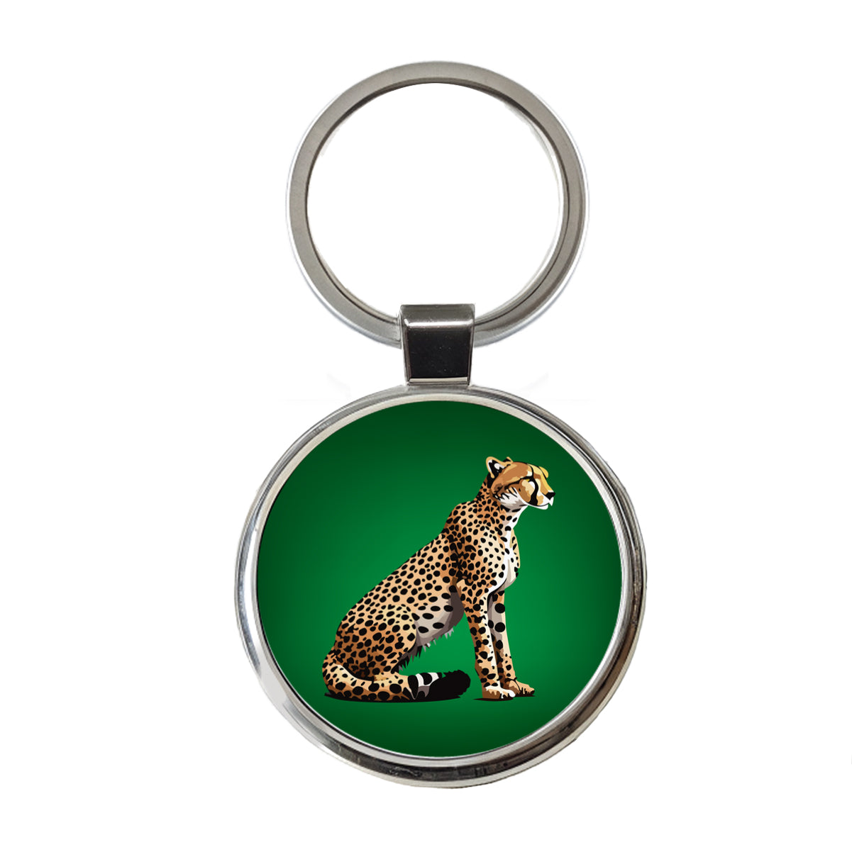 Cheetah Sitting Profile Big Cat Round Metal Keychain