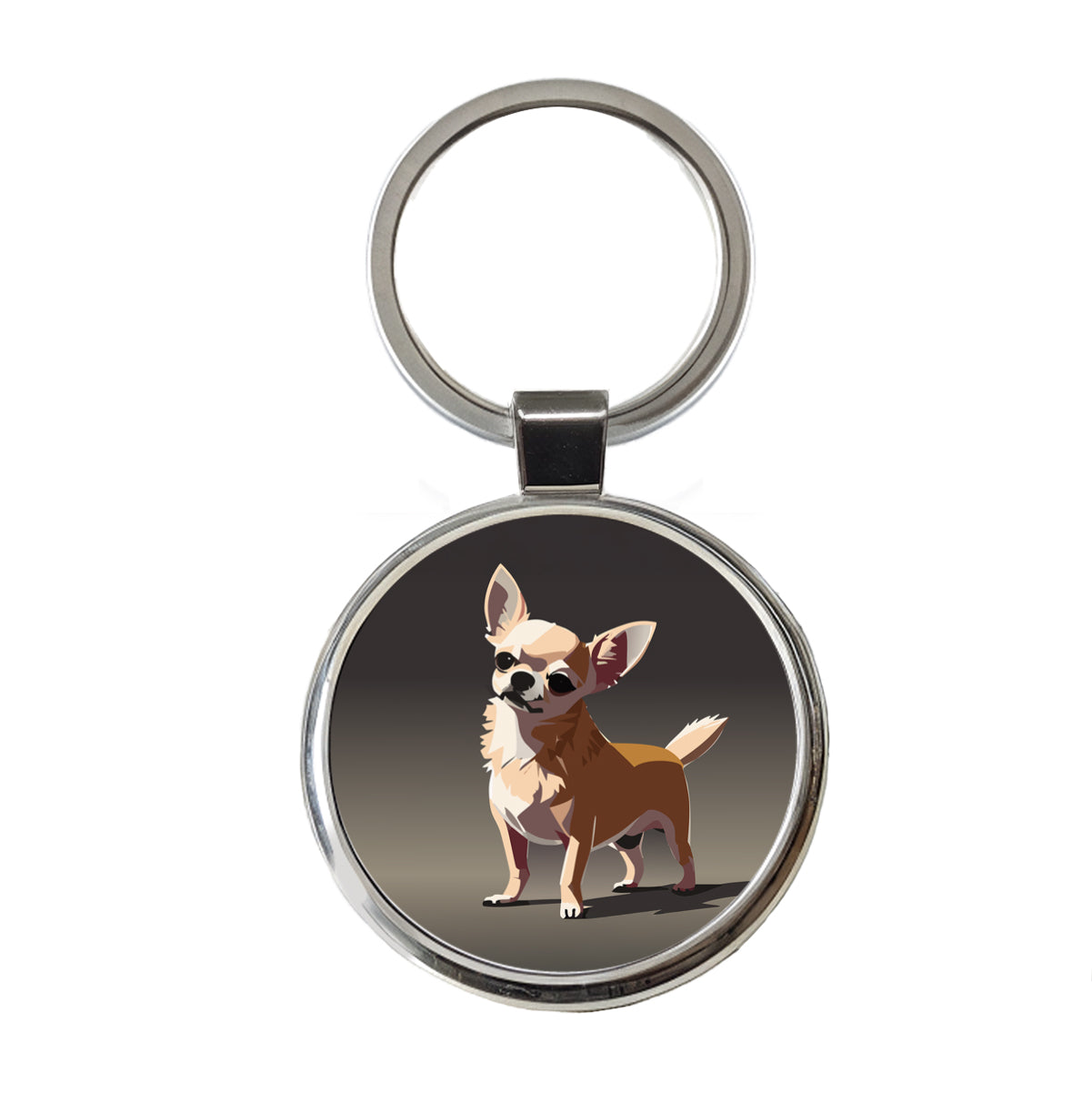 Chihuahua Dog Standing Round Metal Keychain