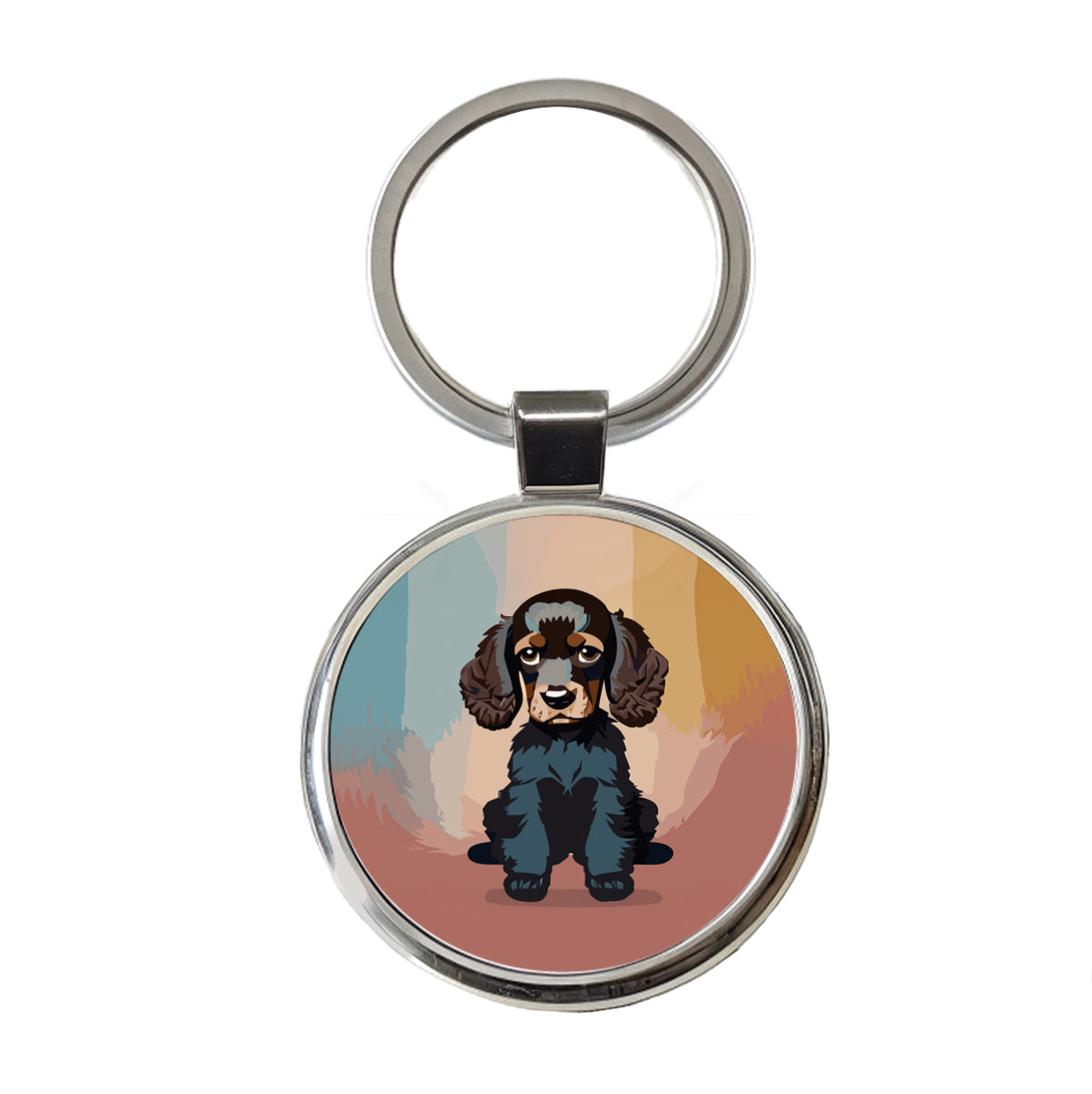 Cocker Spaniel Dark Sitting Round Metal Keychain