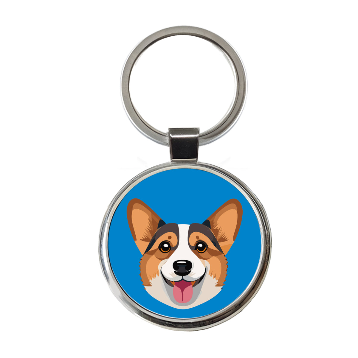 Corgi Dog Face Cute Round Metal Keychain
