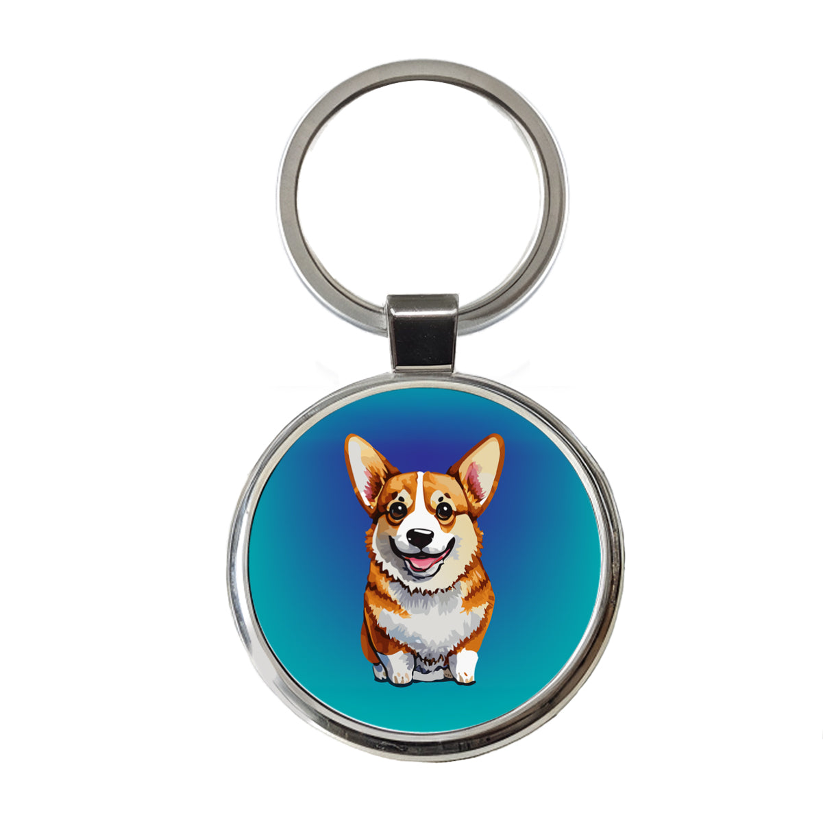 Corgi Dog Watercolor Happy Round Metal Keychain