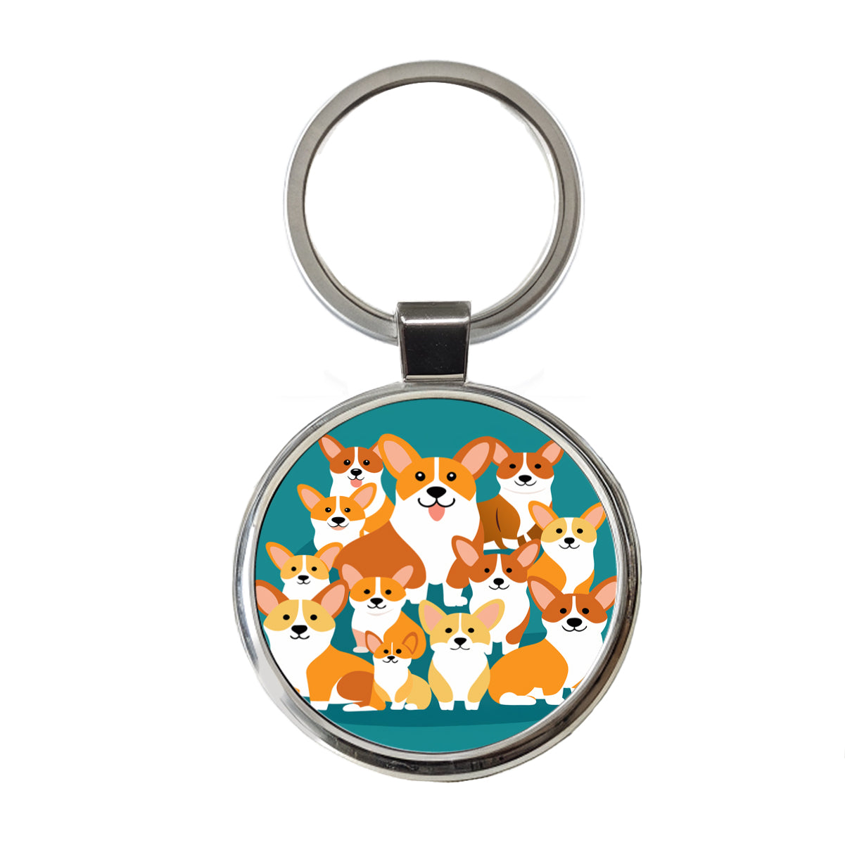 Corgis Dogs Oodles Round Metal Keychain