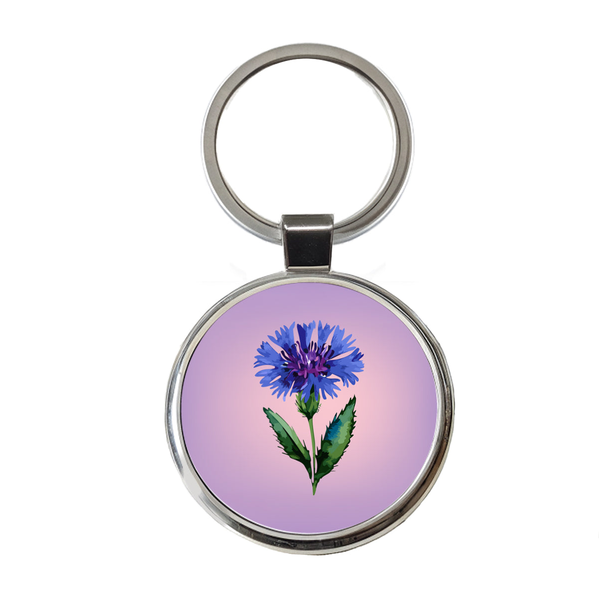 Cornflower Bachelors Buttons Flowers Blue Round Metal Keychain