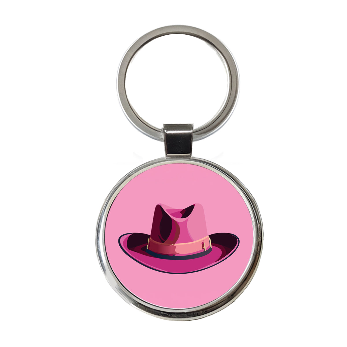 Cowgirl Hat Pink Western Country Round Metal Keychain
