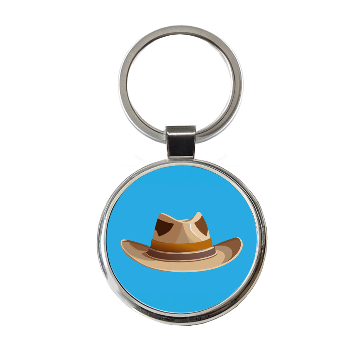 Cowgirl Hat Tan Western Country Round Metal Keychain