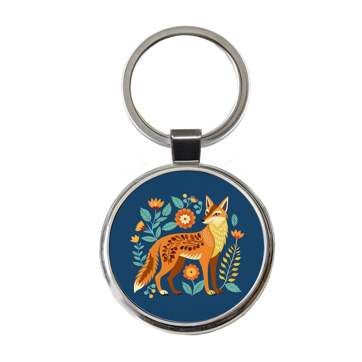 Coyote Pretty Floral Flowers Round Metal Keychain