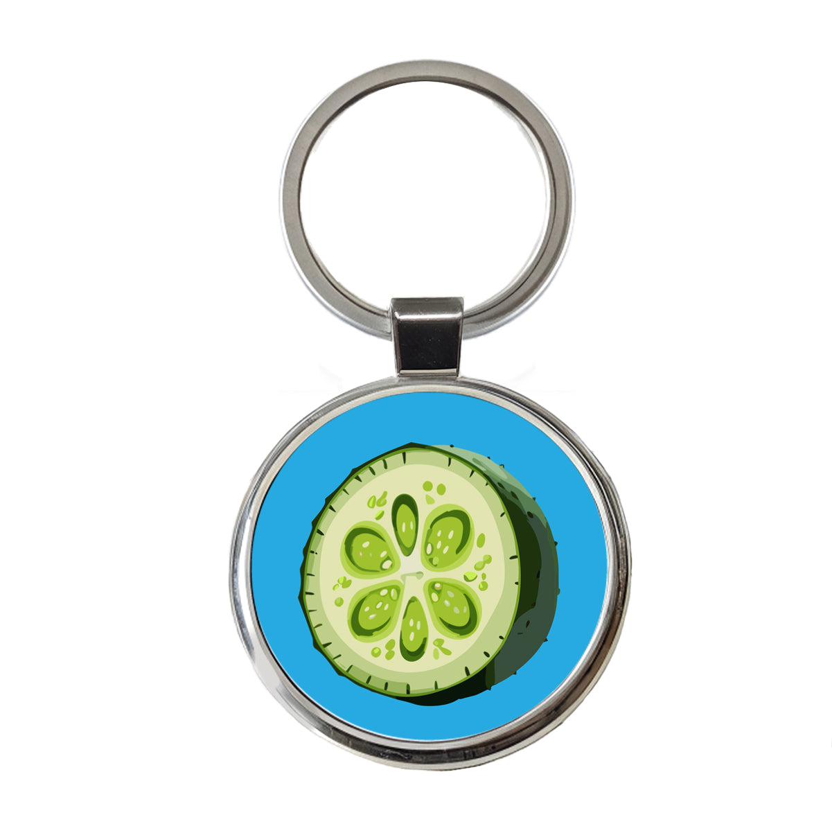 Cucumber Slice Vegetable Round Metal Keychain