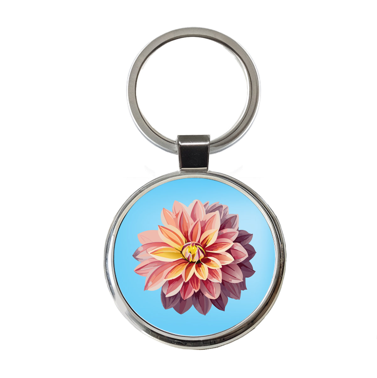 Dahlia Flower Watercolor Round Metal Keychain