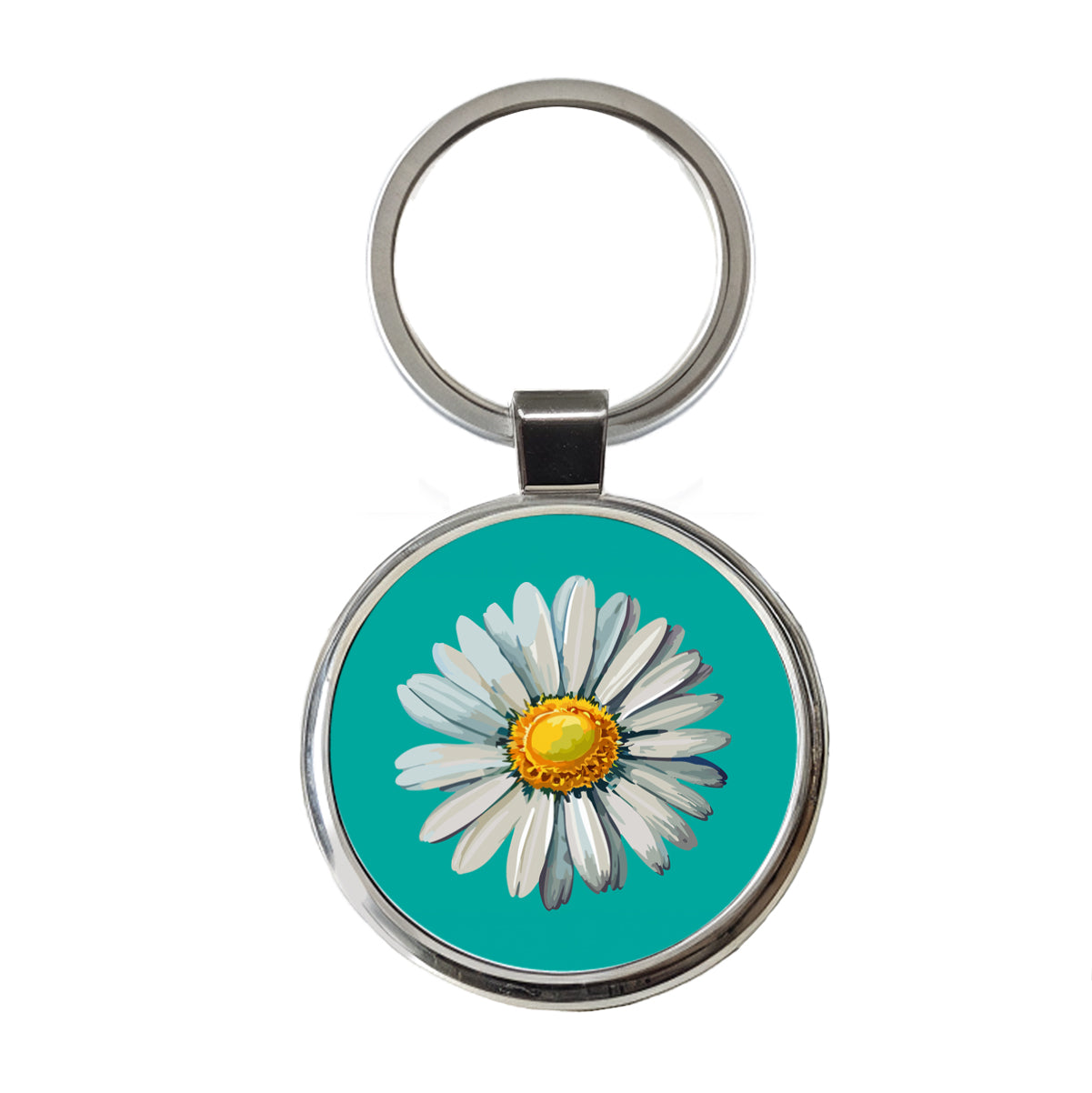 Daisy Daisies Flower White Round Metal Keychain