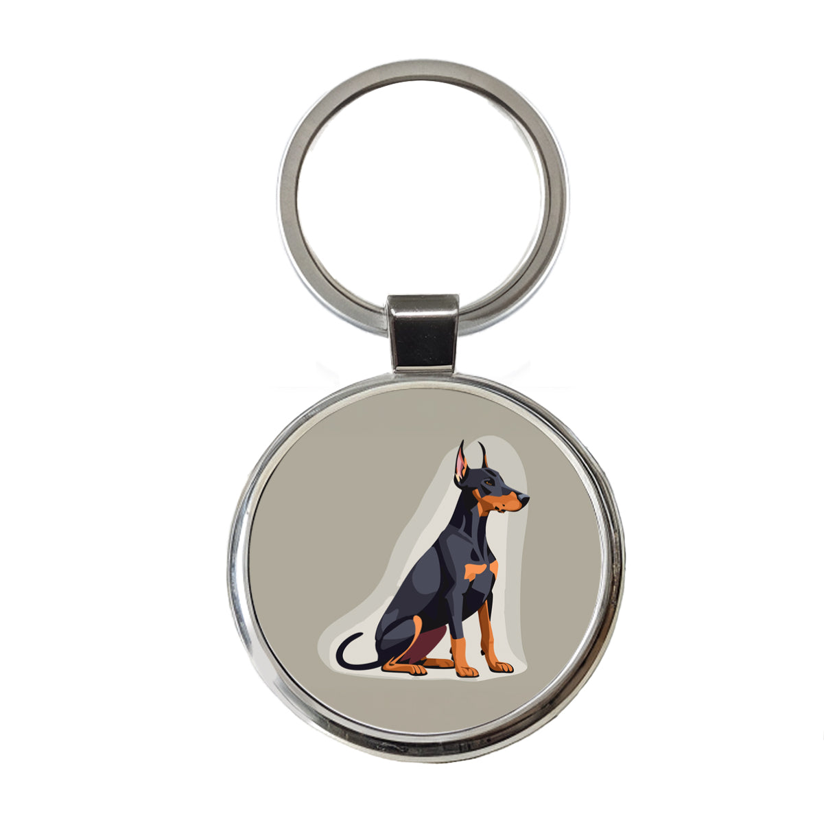Doberman Dog Sitting Round Metal Keychain